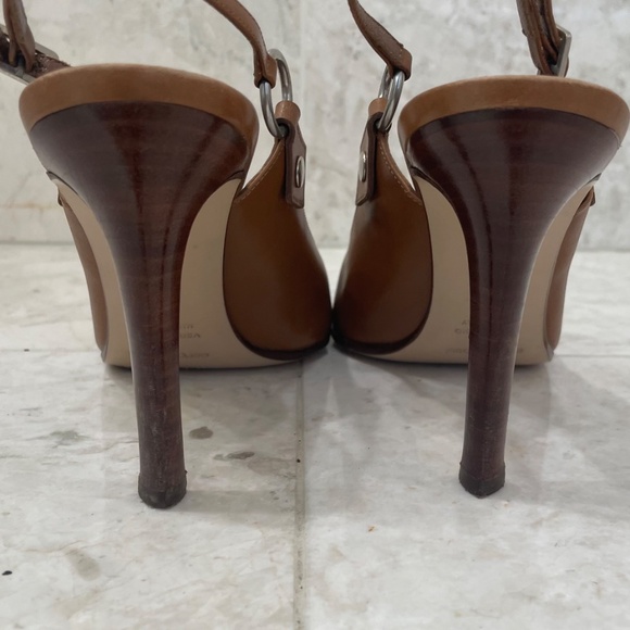 SERGIO ROSSI {39.5} Heels Slingback Leather Stiletto Tobacco Brown - Picture 7 of 12
